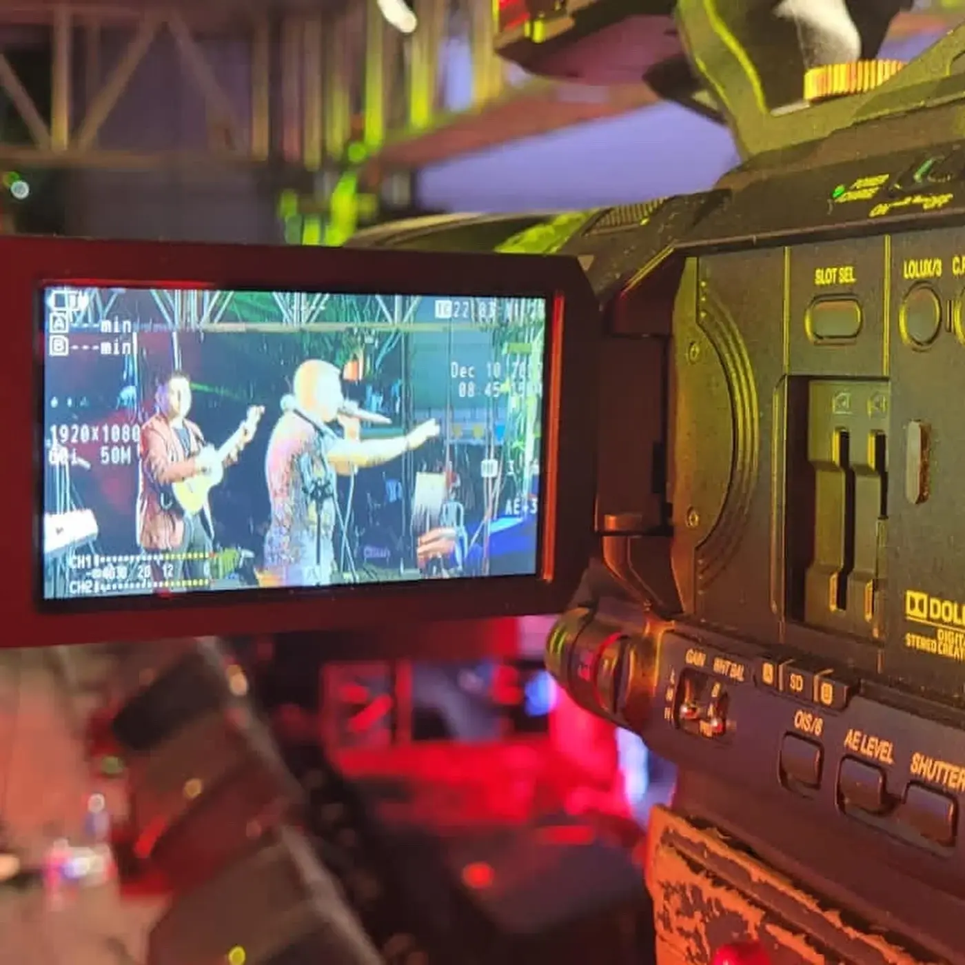 Visor de cámara durante un concierto en vivo